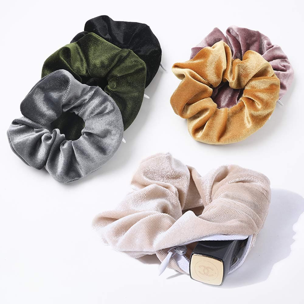 Velvet Scrunchies Hair Ties Women 6 Pack Big Vsco Girl Stuff Scrunchy for Hair Scrunchie Holder Elastic Bands With Zipper Pocket Gift For Friends