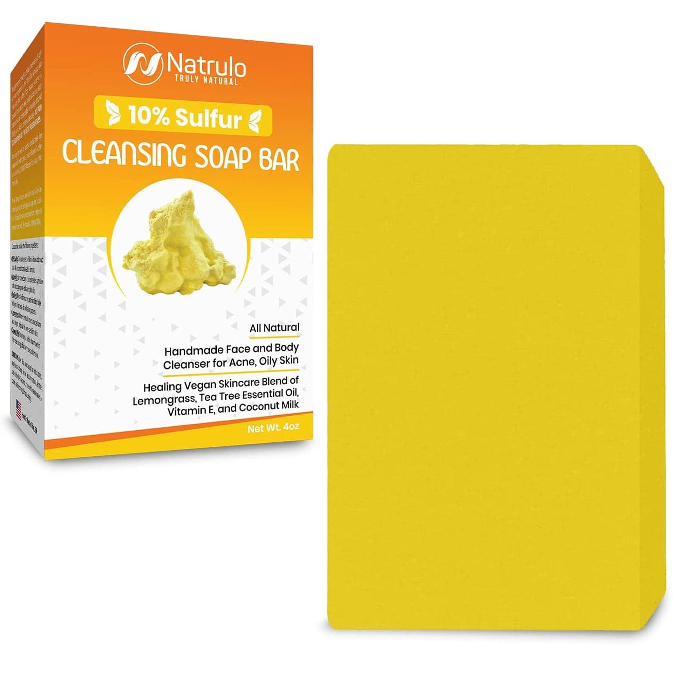 10 Sulfur Soap Cleansing Bar for Face Body All Natural Facial Cleanser for Acne Oily Skin Healing Skincare Blend of Lemongrass Tea Tree Essential Oil Vitamin E Coconut Milk Made in USA