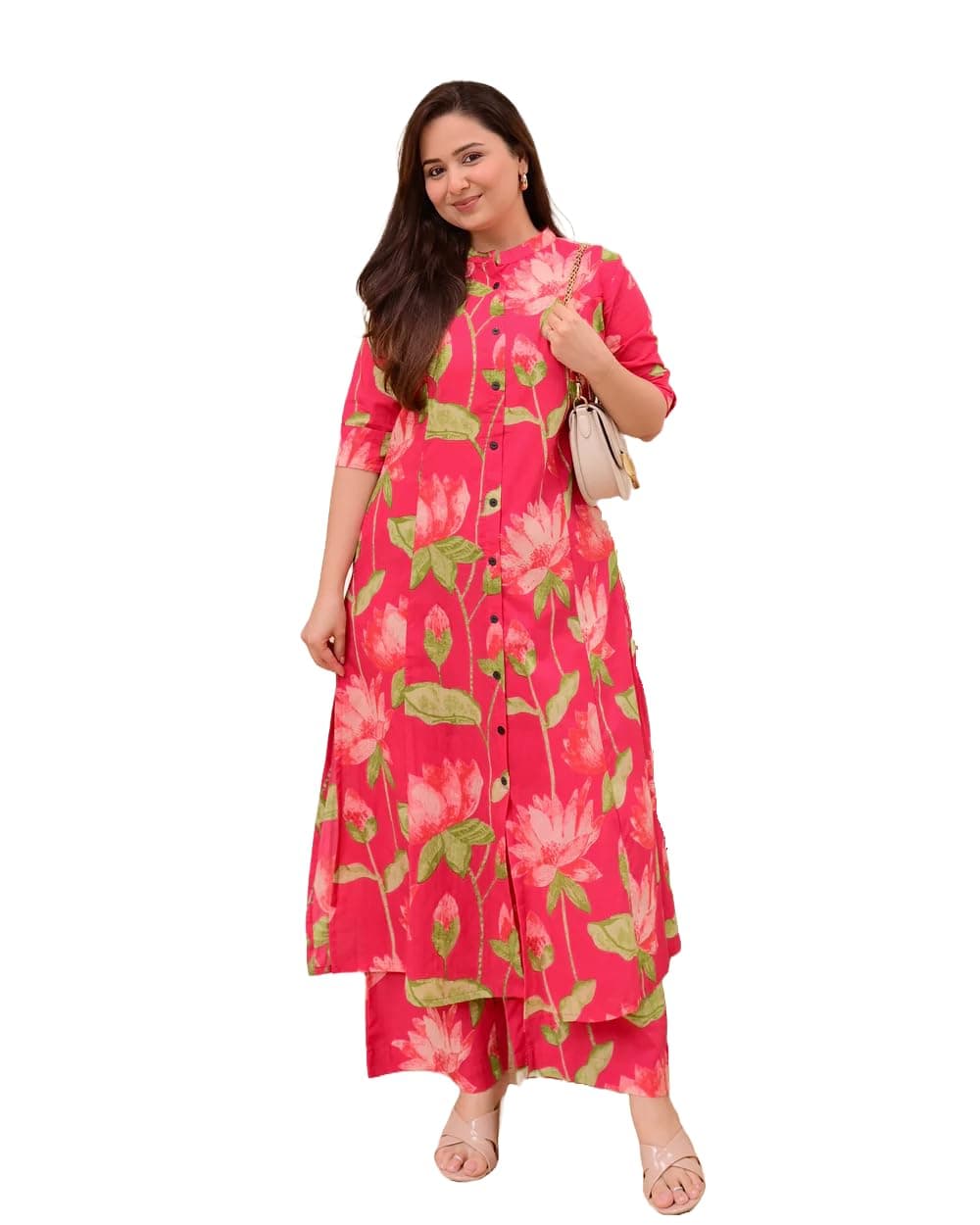 MEERA FAB Pink Lotus Cotton Kurta Palazzo Set