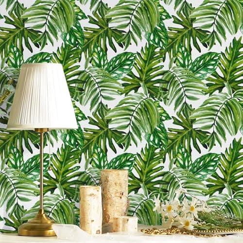 lenify Tropical Peel and Stick Wallpaper Jungle Contact Paper 17.7inch x 393.7inch Palm Leaf Contact Paper Peel and Stick Green Palm Wallpaper Tropical Leaf Removable Decorative Vinyl