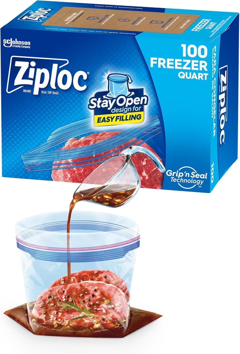 Ziploc Quart Food Storage Freezer Bags Stay Open Design with StandUp Bottom Easy to Fill 100 Count