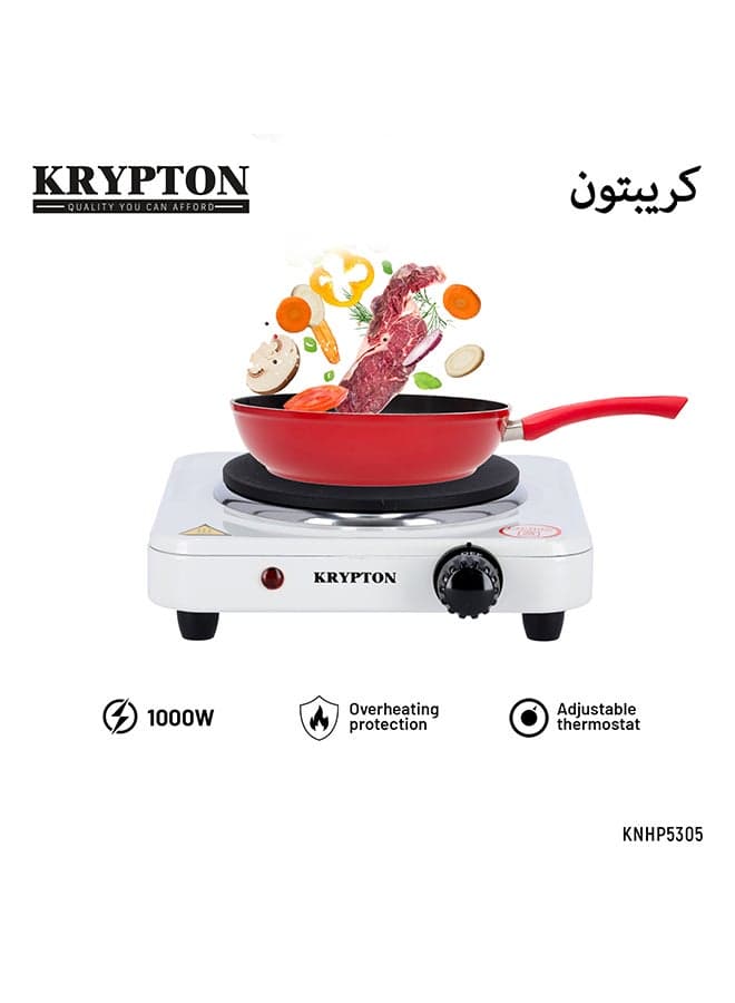 Electric Single Hot Plate with Adjustable Thermostat and Overheat Protection, Ideal for Boiling, Sautéing, Frying and Other Cooking Tasks 1000 W KNHP5305 White