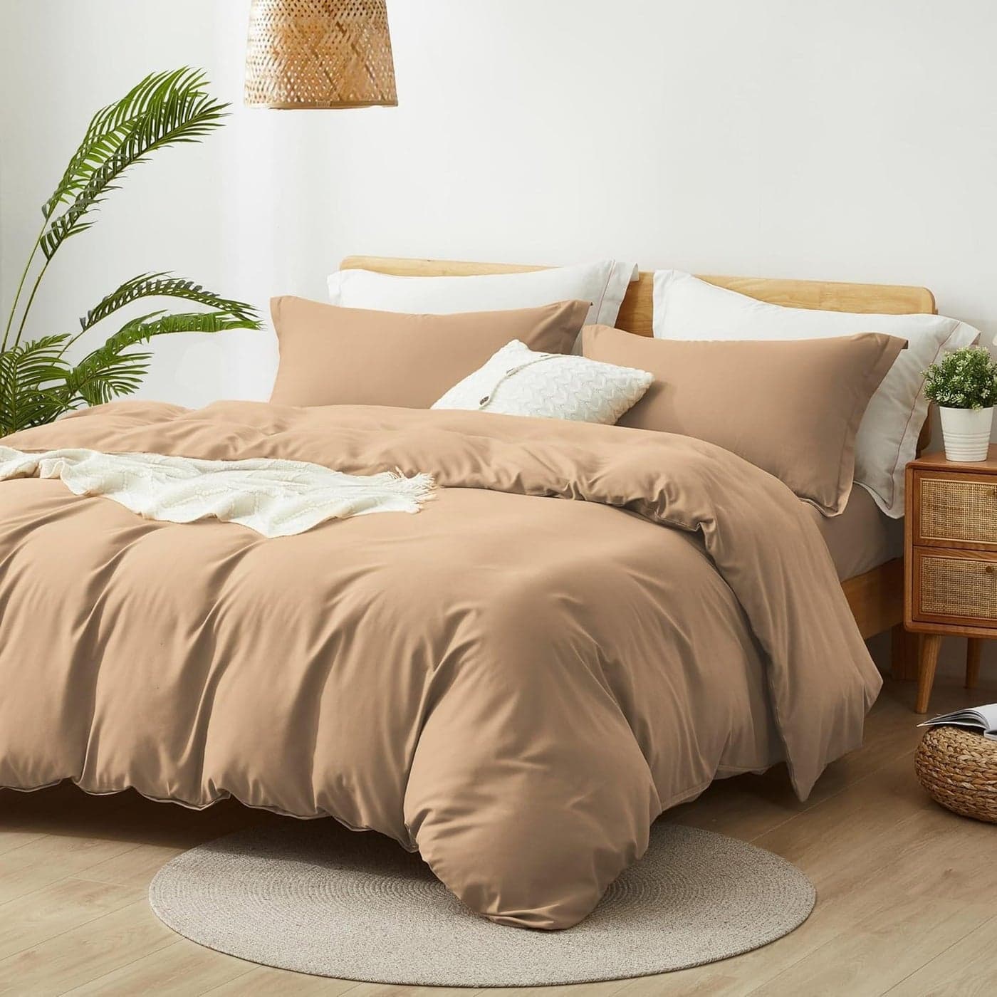 ALAZURIA Twin Size Duvet Cover 2 Piece Bedding Set 1 Duvet Cover 1 Pillow Sham Soft Double Brushed Comforter Cover wZipper Closure Corner Ties No Comforter 90 X 68 Beige
