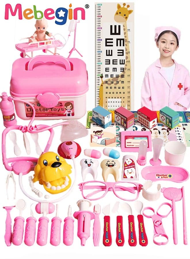 65 Pieces Kids Doctor Kit Pretend Play Toys with Working Stethoscope and Coat Carry Case,Medical Role Play Educational Toy,Doctor Playset for Boys Girls Ages 3+