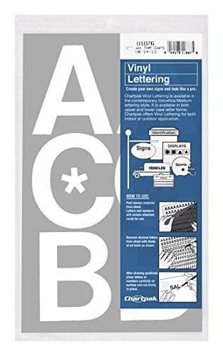 Chartpak Self-Adhesive Vinyl Capital Letters, 3 Inches High, White, 50 per Pack (01076)