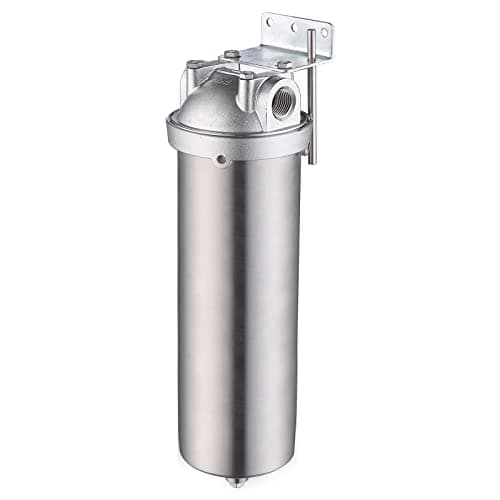 Amwater NSF/ANSI 42 Stainless Steel Whole House Water Filter Housing, 10" x 2.5" Sediment Water Filter System for Heavy Duty, Well & City Water, 3/4" NPT Port, Drain Valve Style C