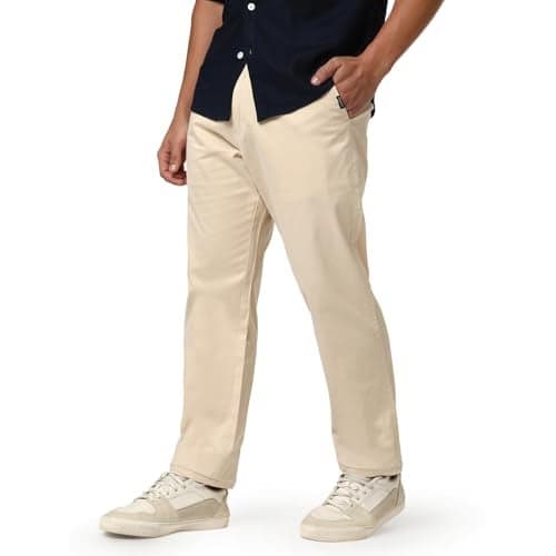 Urbano Fashion Men's Cream Straight Fit Mid Rise Cotton Casual Chinos Trousers Stretch (chinostrt-cream-32)