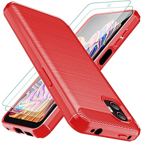 Osophter for Samsung Galaxy Xcover 6 Case with 2 Screen Protectors, Shock-Absorption Flexible TPU Rubber Protective Cell Phone Cover(Red)