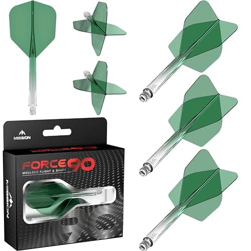 Mission Darts Force 90 | Integrated Precision Moulded Dart Flight and Shaft System, Pack of 3 Professional Durable Combined Dart Flights and Stems | Standard No.6 (Tweenie, Gradient Green)