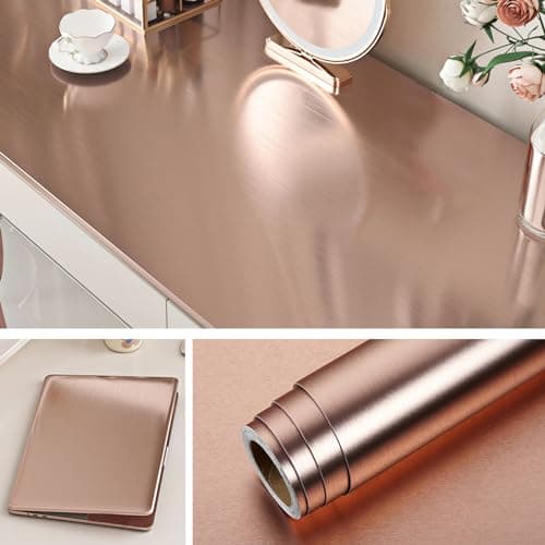 Livelynine Pink Rose Gold Contact Paper Peel and Stick Metallic Wallpaper for Bathroom Bedroom Classroom Desk Wrap Stainless Steel Countertop Cover Refrigerator Vinyl Kitchen Fridge Covers 15.8x78.8