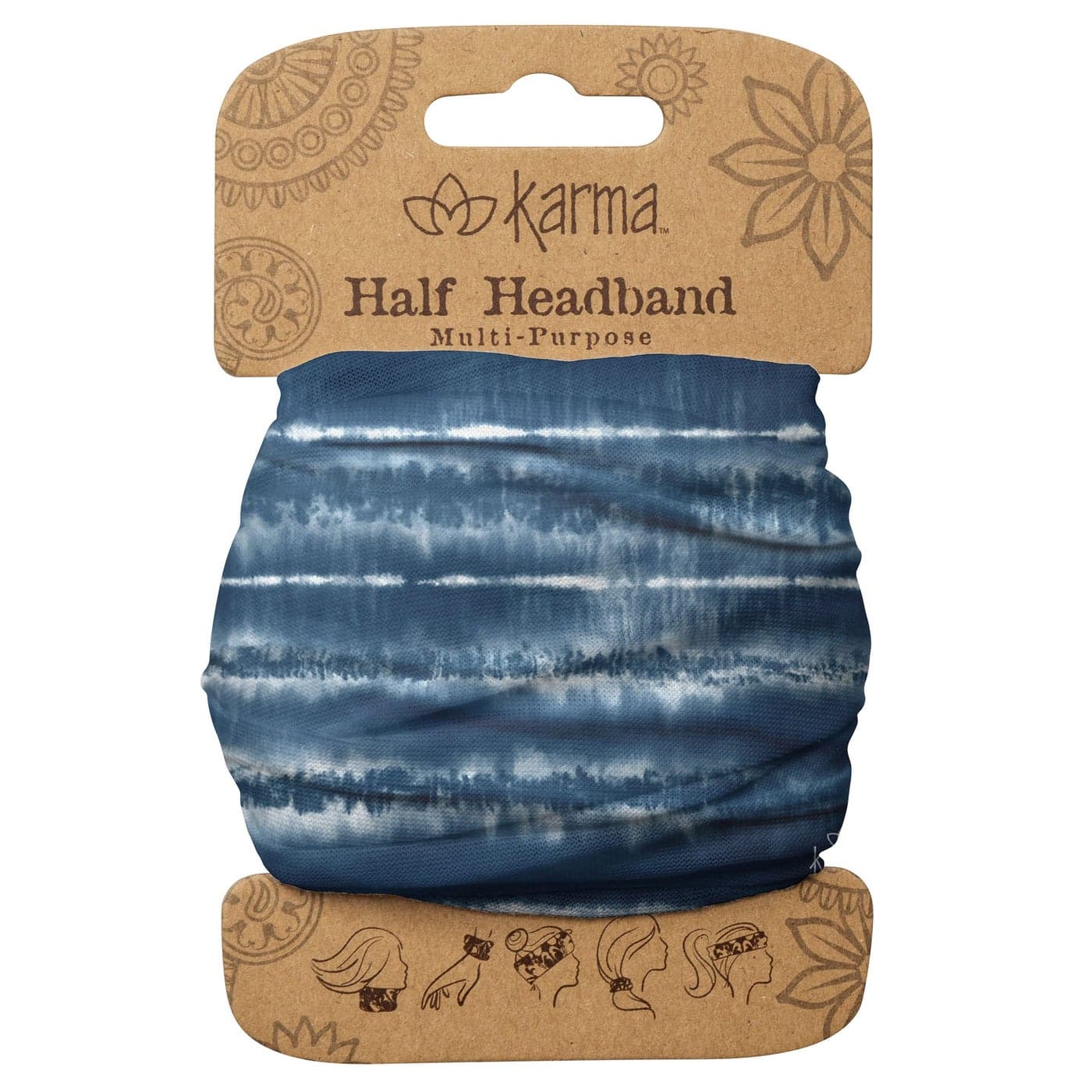 Karma Blue Shibori Headband for Women Medium Fabric Headband and Stretchy Hair Scarf Blue