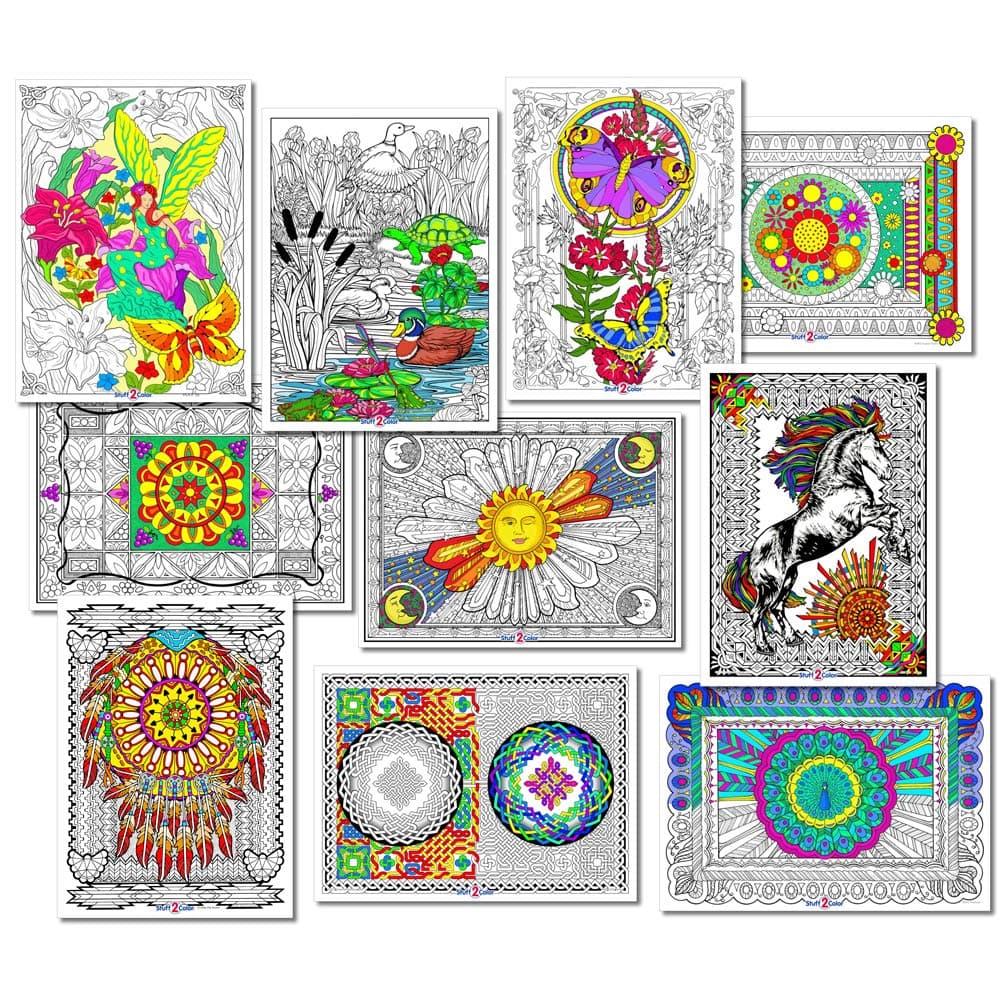 Stuff2Color Line Art Coloring Bundle 10 Coloring Posters Best Sellers Pack 1 Beautiful Art Printed on Heavy Cardstock Excellent Coloring Project for Groups and Individuals