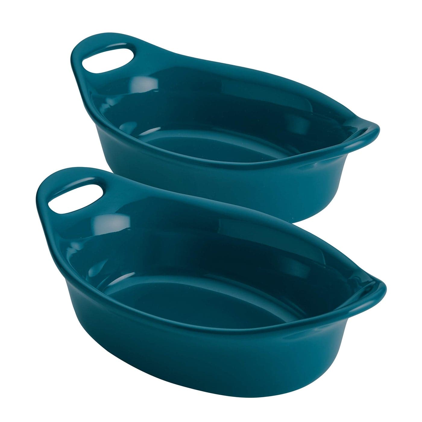 Rachael Ray Solid Glaze Ceramics Au Gratin Bakeware Baker Set Oval 2 Piece Teal