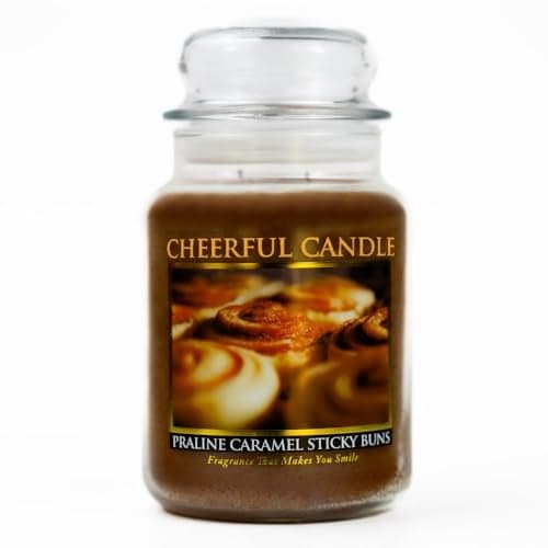 A Cheerful Giver — Praline Caramel Sticky Buns - 24oz Large Scented Candle Jar with Lid - Cheerful Candle - 135 Hours of Burn Time, Christmas Gift for Women, Brown
