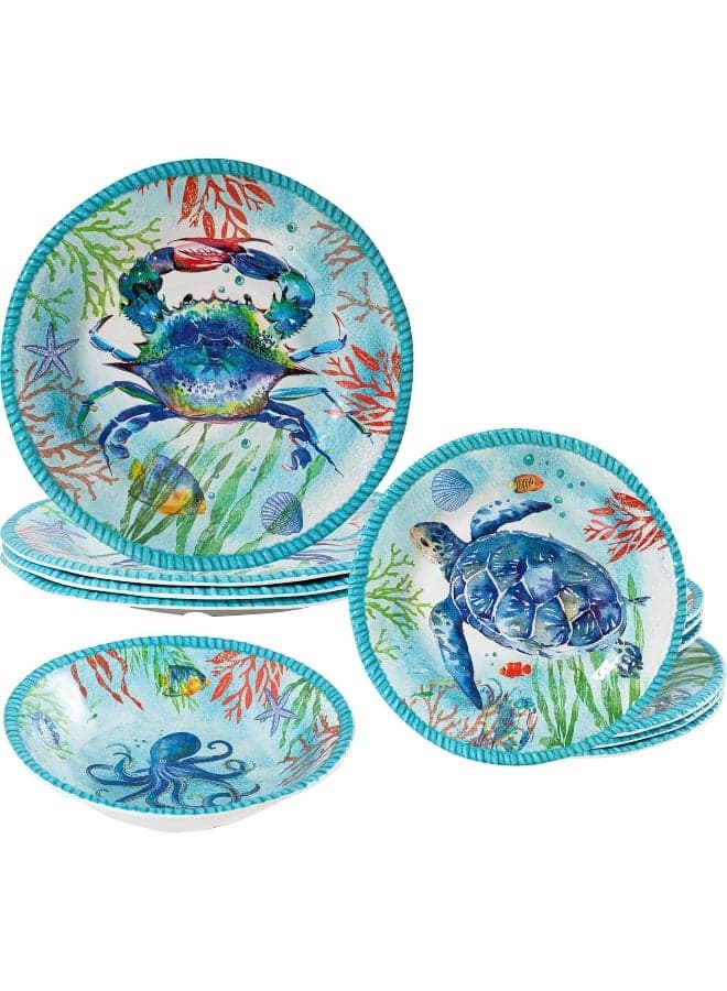 Coastal Dinnerware Sets Ocean Theme Unbreakable Kitchen Plates and Bowls Set