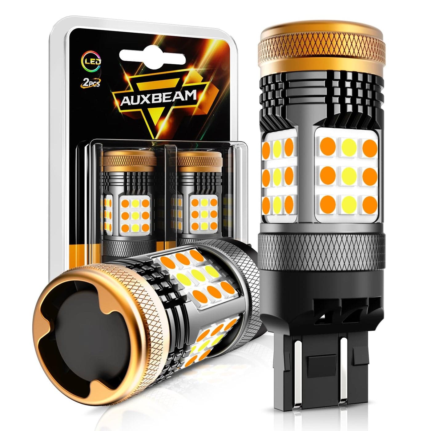 Auxbeam 2023 B21 Series 7443 Switchback LED Bulbs Built in Resistor CANBUS Error Free Anti Hyper Flash 7443 7444 7444NA T20 Bulbs White and Amber 600 Super Bright Turn Signal Light DRL Parking Light