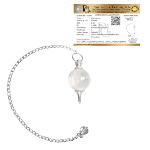 Certified Clear Quartz Ball Pendulum | Natural Crystal Dowsing Pendulum for Reiki, Meditation, Chakra Balancing & Energy Healing - Includes Authenticity Certificate