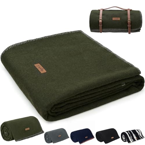 Molithe 100 Wool Blanket 48 x 62 Warm Thick Washable Military Wool Blanket Great for Camping Outdoors Sporting Events Survival KitsOlive Green