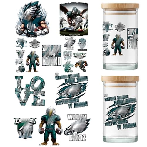 4 Sheet Cup Wraps American Football UV Dtf Cup Wraps for 16 Oz Glass Cups Tumblers, Waterproof Rub on Transfers Stickers for Wood Furniture Car DIY Crafts Decor Wrap Decals (03)