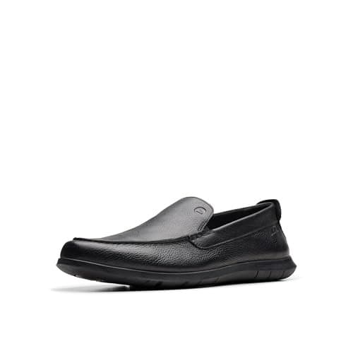 Clarks Men's Flexway Step Moccasin, Black Leather, 10.5 Wide
