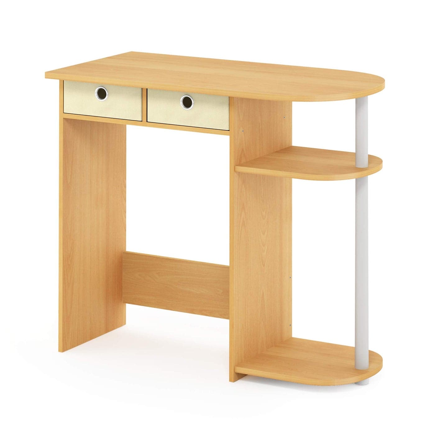 Furinno Go Green Home Laptop Notebook Computer DeskTable with 2 Drawer Bins BeechIvoryWhite