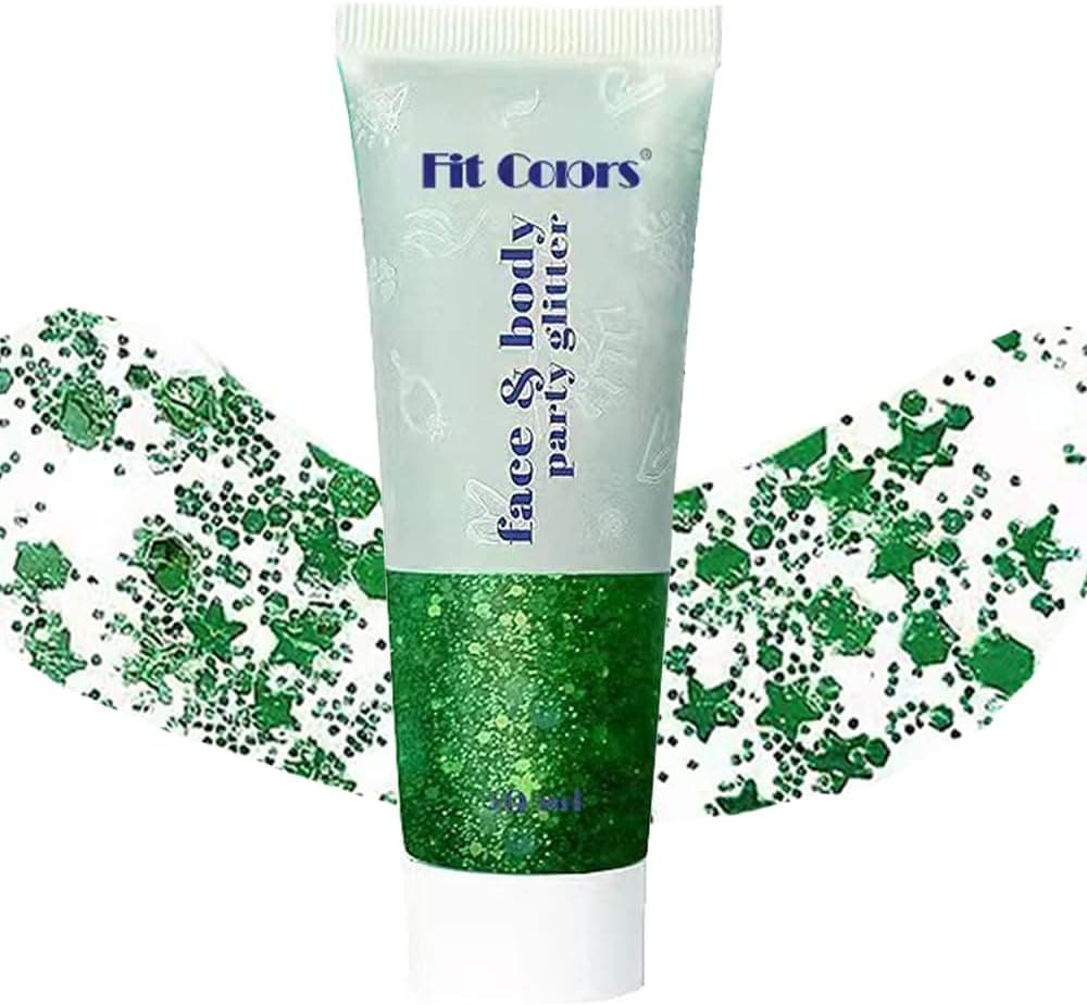 St Patricks Day Green Body Glitters, Green Face Glitter Gel Mermaid Sequins Holographic Chunky Glitter, Lip Eye Hair Body Glitter Makeup, Green Liquid Eyeshadow Festival Rave Accessories,50g