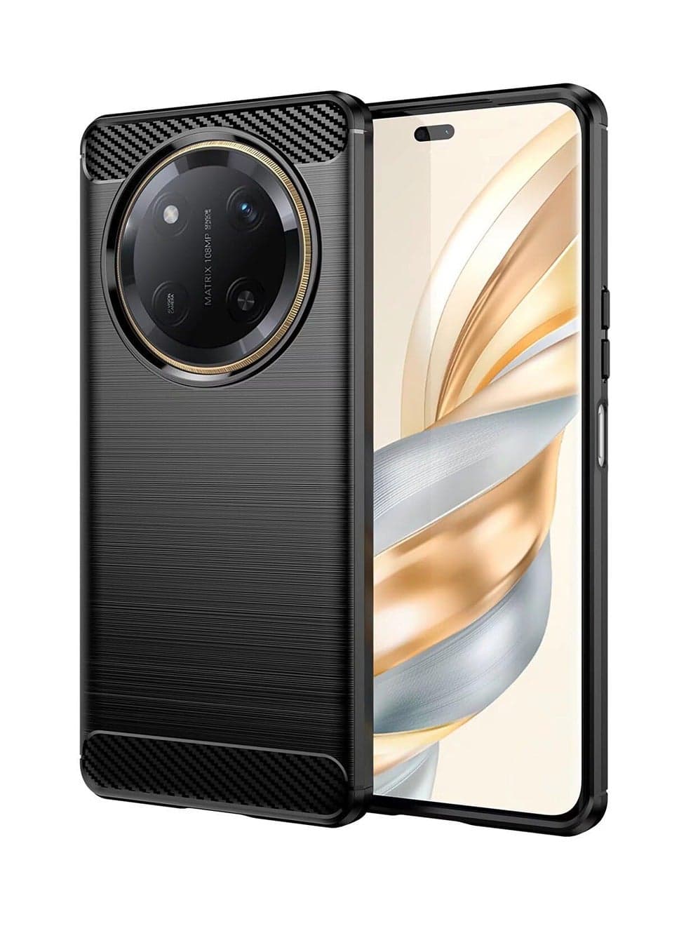 for Honor X9c Smart 5G Case, Carbon Fiber Shockproof Rugged Shield Soft TPU Back Cover Case for Honor X9c Smart 5G, Black