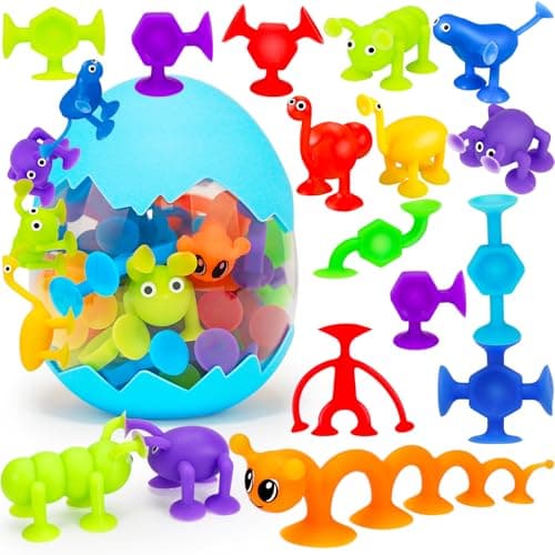 32 PCS Toddler Suction Cup Bath Toys Ages 13 35 48 Non Candy Easter Egg Fillers for Kids Birthday Party Favor Basket Stuffer Prize Mini Sensory Travel Shower Toy Gift 2 3 4 5 6 Year Old Boys Girls