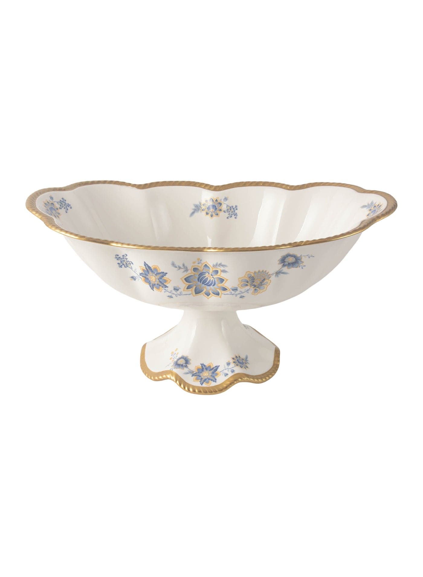 LIFE SMILE Serving Bowl With Gold Stand - Bone China Fruit Basket For Fruit ,Snack Nuts ,Cake ,Dessert Storage