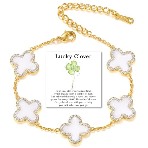 Qitian Four Leaf Clover Bracelet for Women White Lucky Link Clover Bracelets, Trendy 18K Gold Bracelets Set Jewelry Gifts for Women.