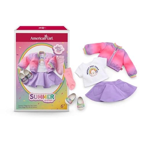 American Girl Summer McKinny Girl of The Year 2025 Waggy Pup Tails Outfit for 18inch Dolls with a tShirt Jacket Skort Socks and Shoes Ages 6