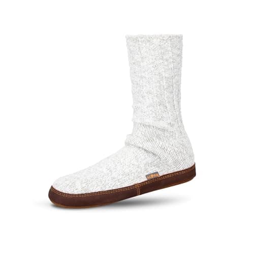 Acorn Unisex Slipper Socks, Flexible Cloud Cushion Footbed with a Suede Sole, Mid-Calf Length, Light Grey Cotton Twist, 9.5-10.5 US Women