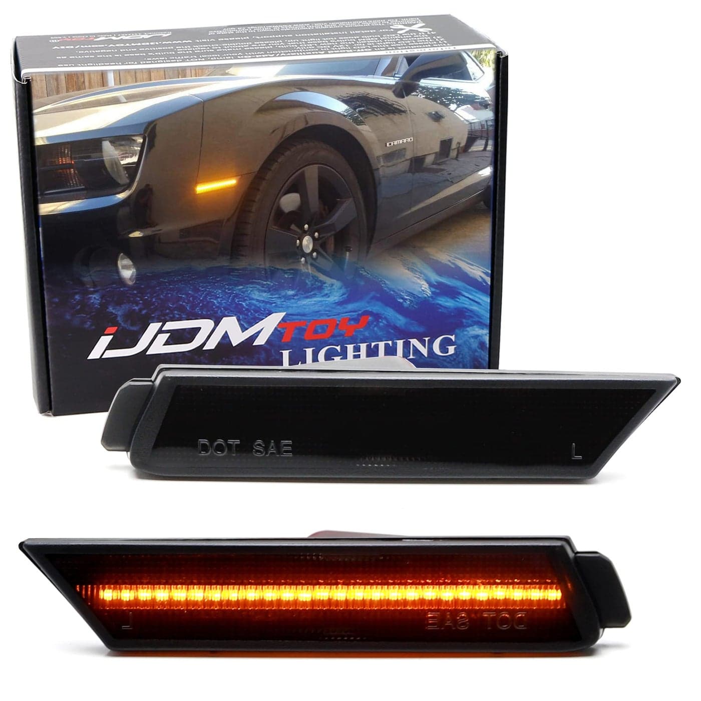 iJDMTOY Smoked Lens 27SMD Amber Full LED Front Bumper Side Marker Light Kit Compatible With 201015 Chevy Camaro Replace OEM Front Amber Sidemarkers