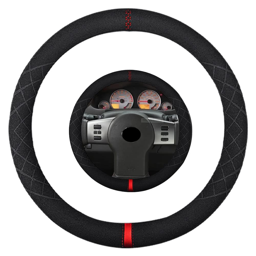 K LAKEY Suede Steering Wheel CoverCompatible with Nissan Xterra Sentra Frontier Altima Rogue 350Z Murano Juke Alcantara Sport NonSlip Wheel Cover Car Interior Accessories 15 inch For Man and Women