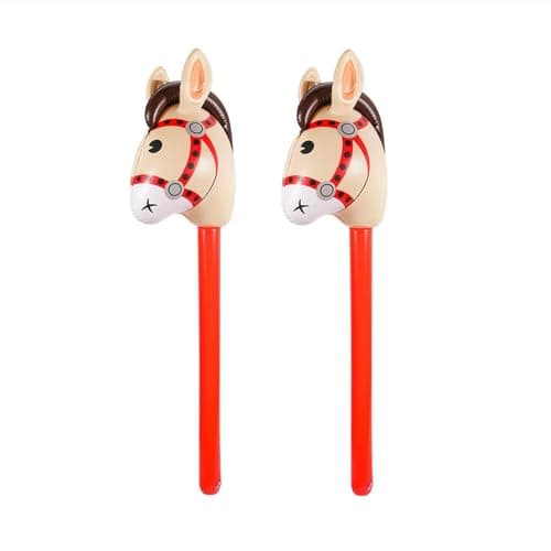 TOSAMZOO 2 Pieces Inflatable Stick Horse Inflatable Stick Horse Balloon Funny Stick Horse Toy for Kids Inflatable Stick Horse Birthday Gift Cowboy Party Supplies (37 Inch Brown)