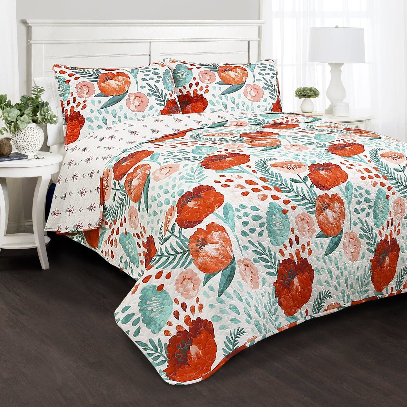 Lush Decor Poppy Garden 3 Piece Quilt Set FullQueen Multicolored