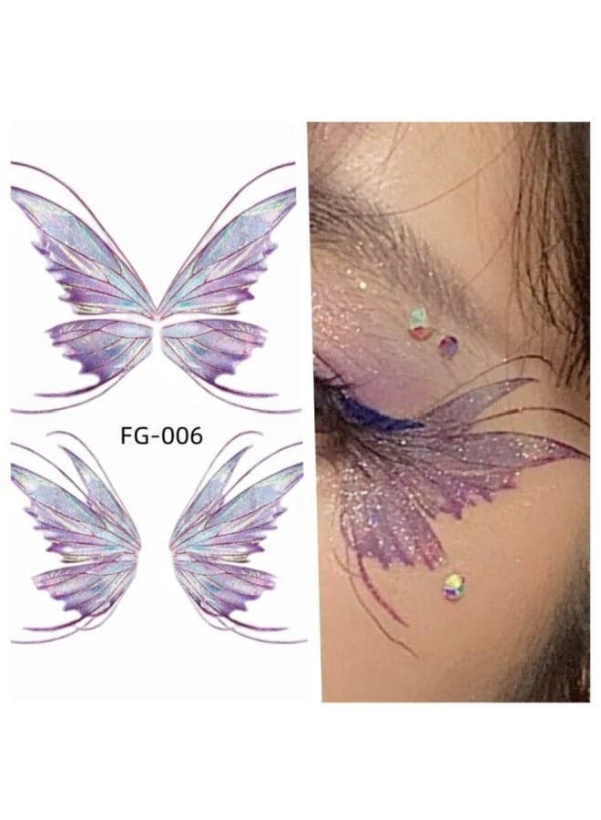 7 Different Glitter Gradient erfly Wing Tattoo Stickers, Eye Corner Facial Stickers, Children's Eye Makeup DIY Stickers Can Be Used For Performance Catwalks, Free 5 Pieces Of Removable Wipes