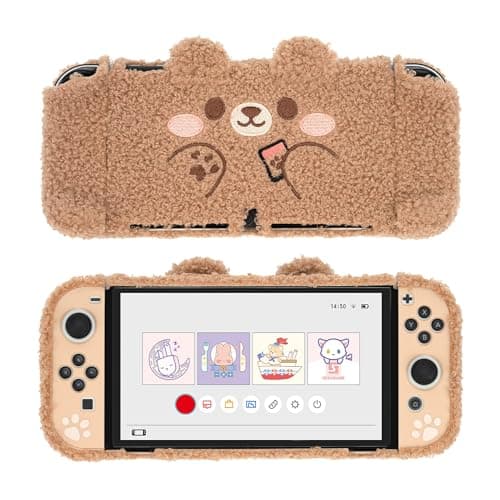 GeekShare Cute Plush Protective Case Cover Compatible with Switch - Shock-Absorption and Anti-Scratch - Plush Bear (for Switch OLED)