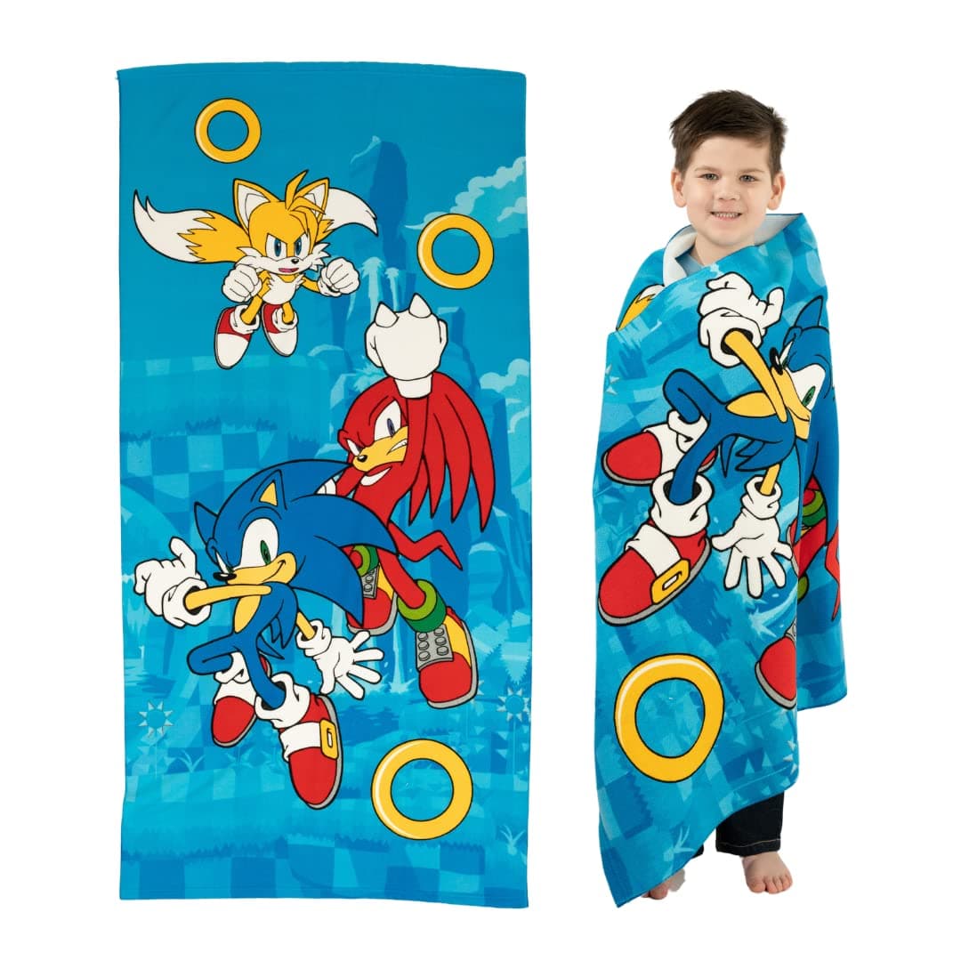 Franco Sonic The Hedgehog Recycled Polyester Beach Towel 58 in x 28 in Ready to Run Pattern