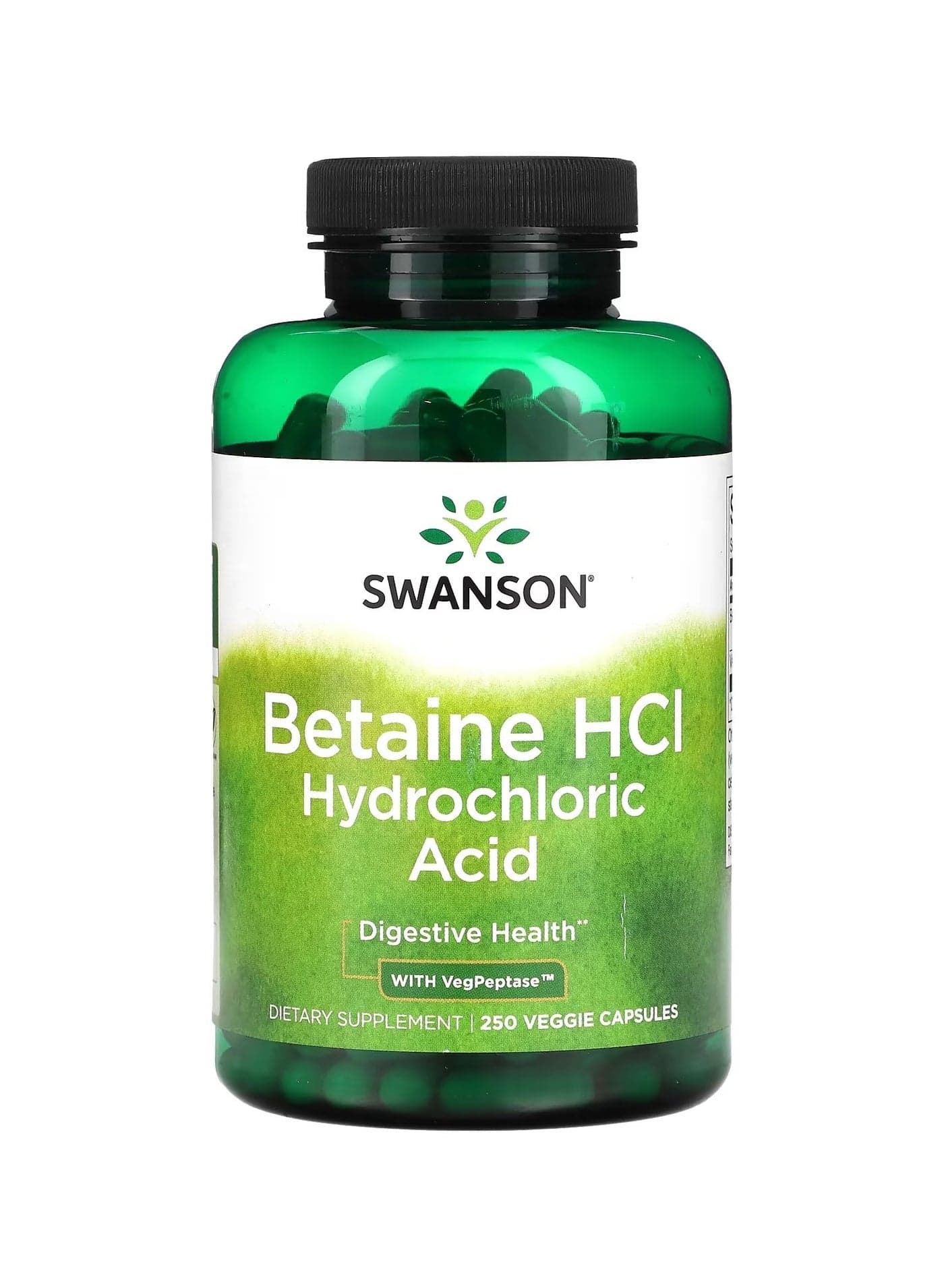 Swanson, Betaine HCl Hydrochloric Acid with VegPeptase, 250 Veggie Capsules