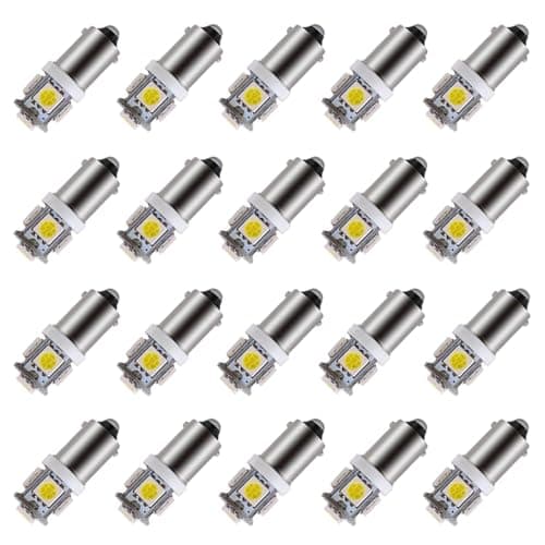 BlyilyB - Pack of 20 - White BA9S T11 T4W 64111 Miniature Bayonet Single Contact Base LED Bulbs 5SMD 5050 For Side Marker Lights RV and Boat Dome Lights Map Lights License Plate Light