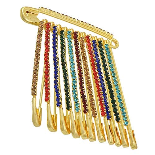 VAMA FASHIONS Rhinestone Multicolored Brooch Set Stone Safety Saree Pins Brooches Sweater Shawl Clips Faux Crystal Shiny Pin Clothing Dress Skirt Dressing Accessories for Womenss (Multicolor Safety Pins)