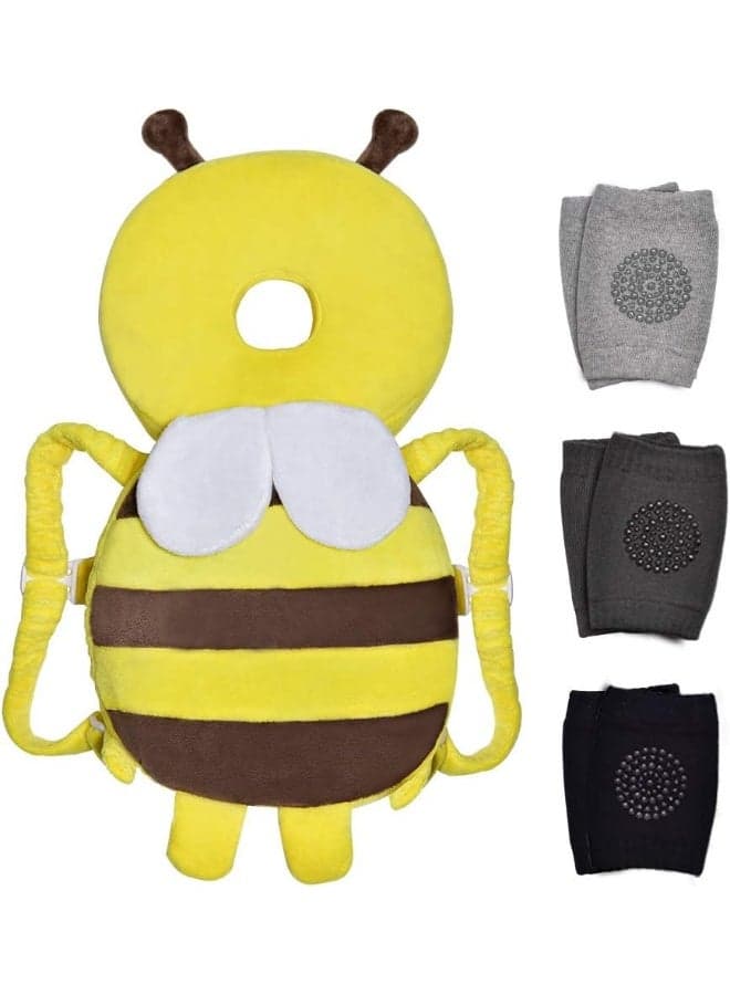 Okydoky Baby Head Protector & Knee Pads for Crawling, Adjustable Toddlers Safety Pad Backpack Cushion, Back Protection for Walking, Age 5-24 Months, Yellow Bee