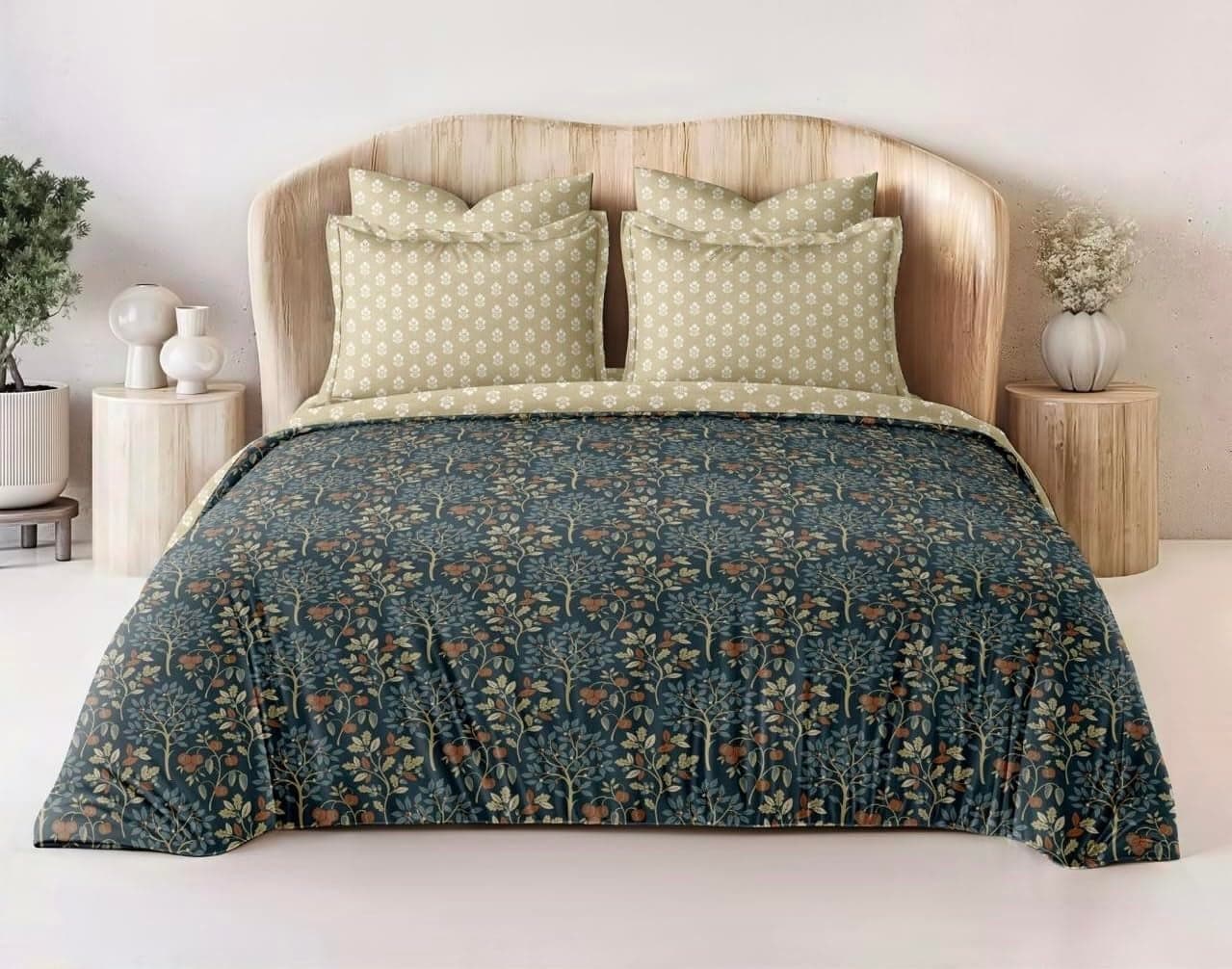 Furnistitchs Ultra Soft Plush Comforter Double Bed with 1 Flat Queen Size Bedsheet and 2 Pillow Covers 230x250 cms / 90x100 inches - Duvets & Comforters 4pcs Set - Pink Sunflower (Green Hearts)