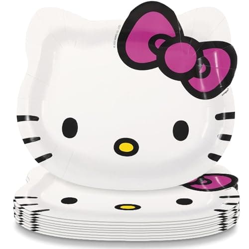 Unique White Hello Kitty Shaped Paper Plates - 8.50" x 7.38" (Pack of 8) - Fun Character Design, Perfect for Kids' Birthday Parties and Themed Celebrations