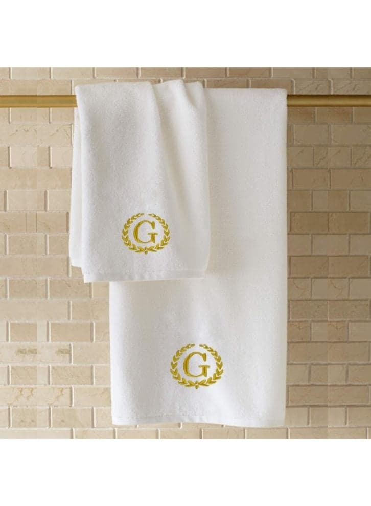 Embroidered For You White Luxury Monogrammed Bath Towel (70x140Cm-Set of 1) cotton, Highly Absorbent and Quick dry, Classic Hotel and Spa Quality Bath Linen-600Gsm (Golden Letter G)