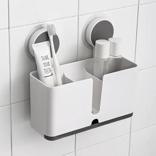 SHALVI Plastic Tooth Brush Holder for Bathroom | Toothbrush Holder Wall Mount | Brush Holder for Bathroom | Toothbrush Holder for Electric Toothbrushes, Toothpaste & Makeup Brush Holder, White