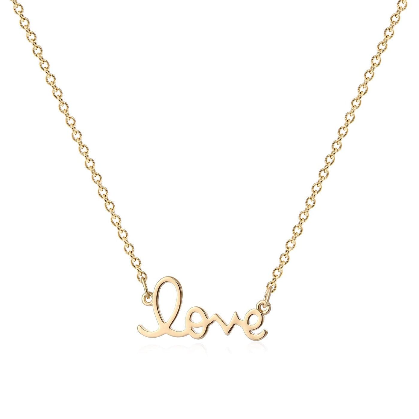 MYEARS Women Word Love Necklace Gold Cursive Pendant 14K Gold Plated Simple Dainty Chain Everyday Jewelry