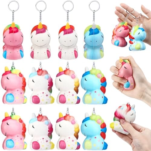 Hollowfly 12 Pcs Unicorn Stress Balls Keychains Unicorn Party Favors Cute Inspirational Animal Squeeze Stress Relief Toys for Teachers Students Employees Coworkers Appreciation Birthday Exchange Gifts