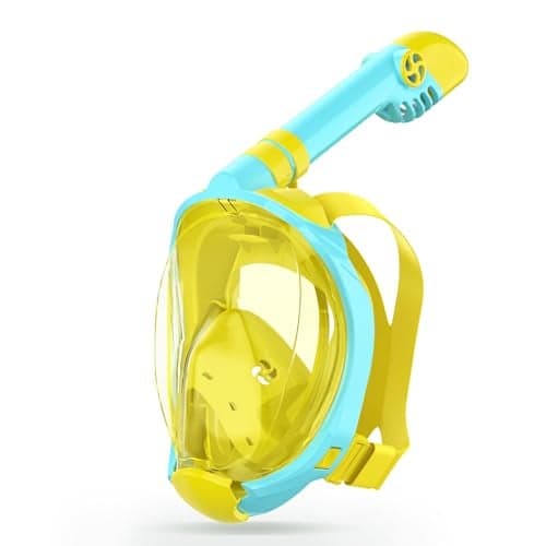 Greatever Snorkeling Gear for Kids Ideal Gifts of Kids Snorkel Mask Macaron Candy Dual Color Full Face Snorkel Mask with Camera Mount Safe Breathing for Enchanting Travel